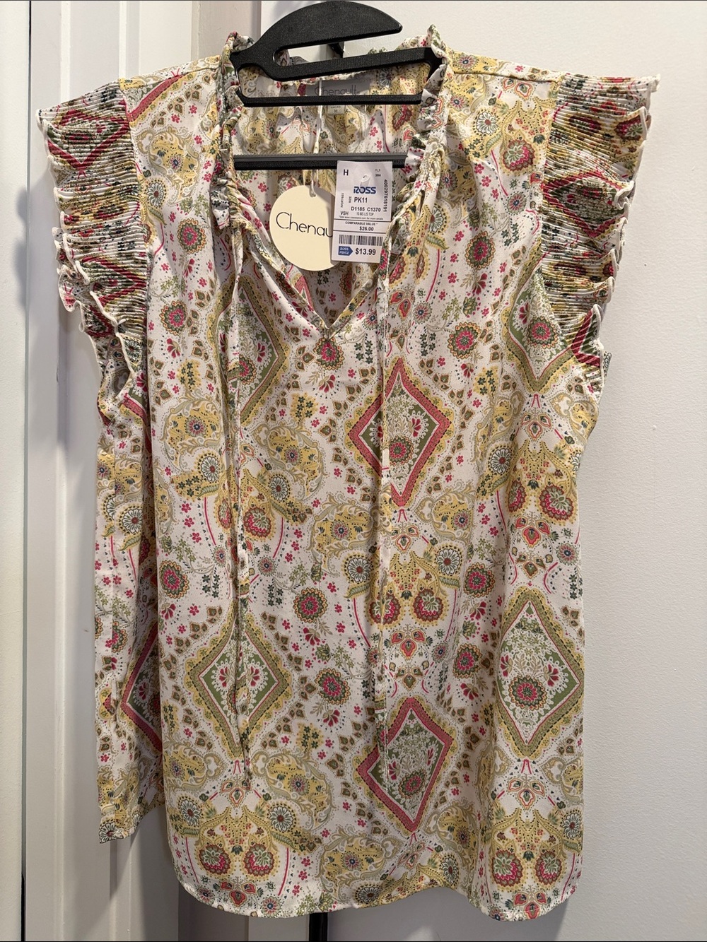 2 for $13 * Chenault Multicolor Paisley Ruffle Sleeve Blouse - White Base